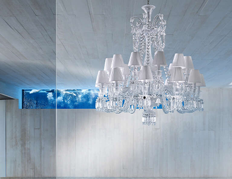 Clear Zénith Chandelier with lampshades