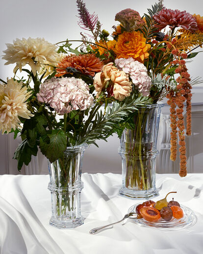 Two Harcourt 1841 clear vases
