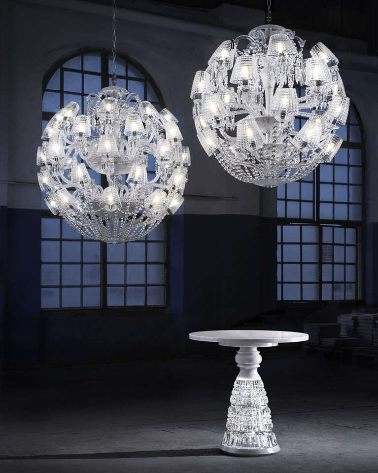 Le Roi Soleil Chandelier and New Antique Table by Marcel Wanders ; Marcel Wanders