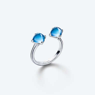 Mini Médicis Toi&Moi Silver Ring Riviera Blue View 1