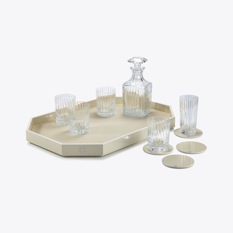 Octogone Tray L Baccarat in Recycled leather White View 2