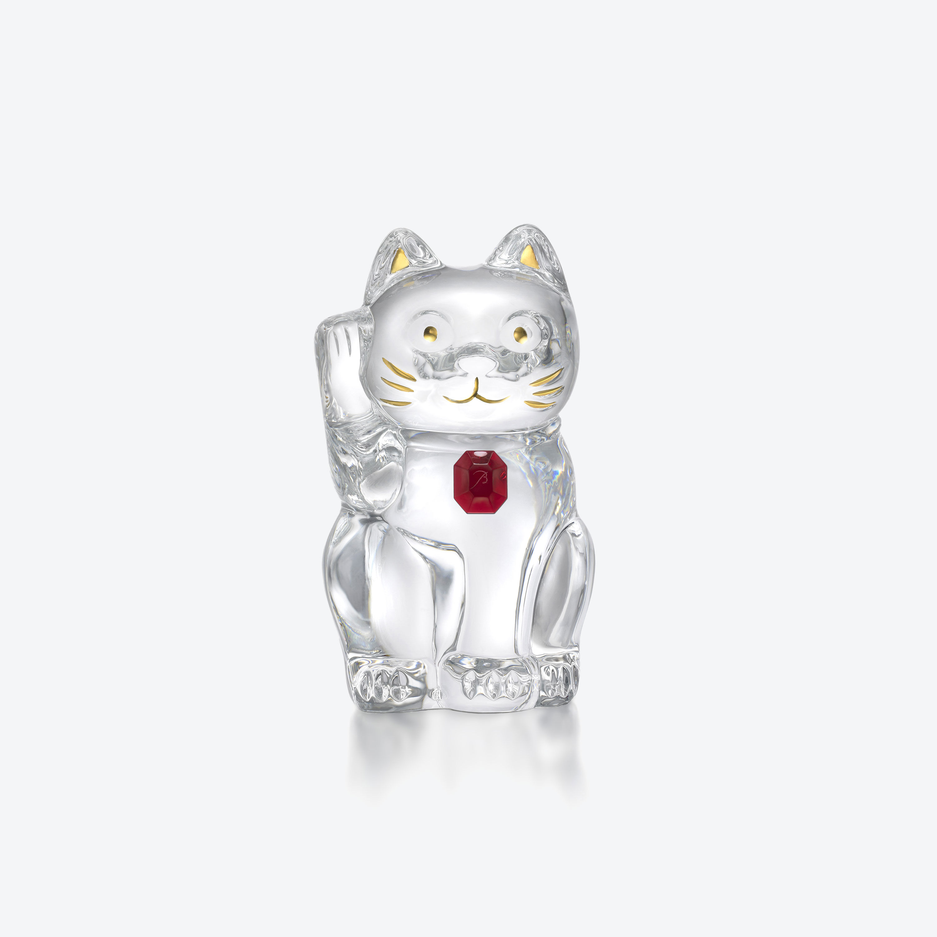 Baccarat バカラ まねき猫 レッドオクトゴン 会津塗台座つき