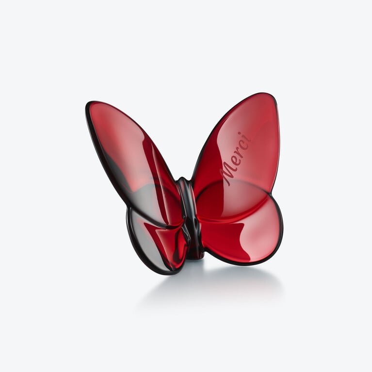Papillon porte-bonheur (Merci) Baccarat en Cristal Rouge