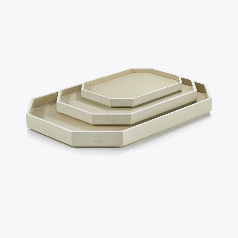 Octogone Tray M Baccarat in Recycled leather White View 5