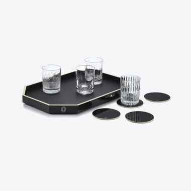 Octogone Tray M & Coaster X4 Black & 4 Elements Tumblers Set  Baccarat