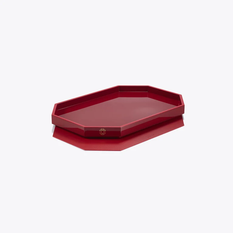 Octogone Tray S Baccarat in Recycled leather Red View 3