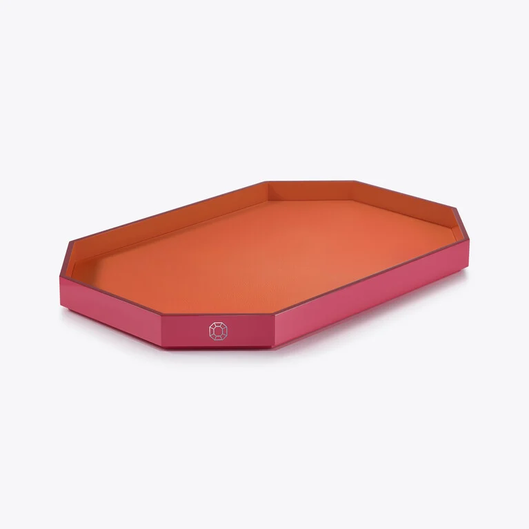 Octogone-Tablett L Baccarat in Orangeem Recyceltes Leder Siehe 1