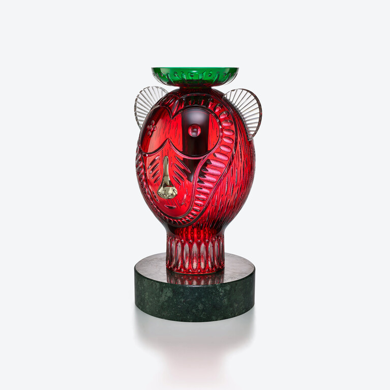 Faunacrystopolis Affe-Skulptur Baccarat in Rotem Kristall