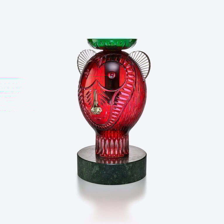 Faunacrystopolis Monkey Sculpture Baccarat in Crystal Red