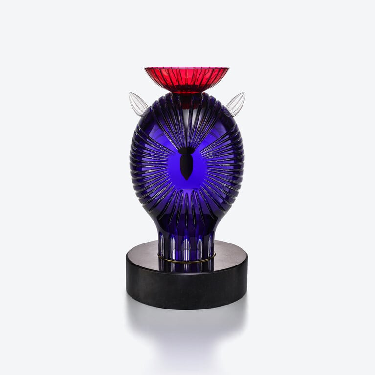 Faunacrystopolis Owl Sculpture Baccarat in Crystal Blue View 3