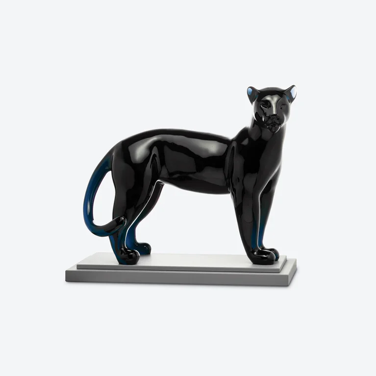 Sculpture Grande Panth&egrave;re Baccarat en Cristal Bleu Voir 1