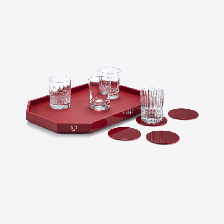 Octogone Tray L Baccarat in Red Recycled leather View 3
