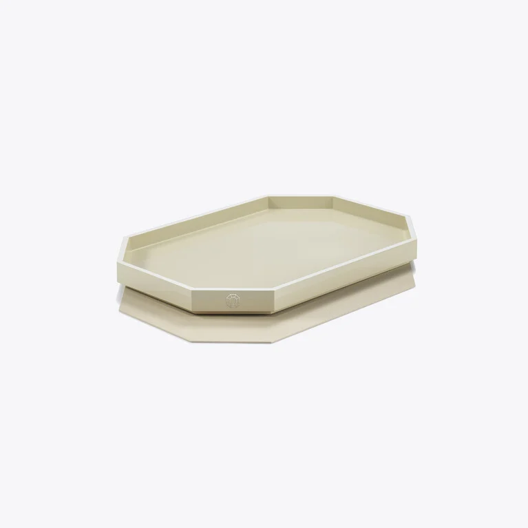 Octogone Tray S Baccarat in Recycled leather White View 2