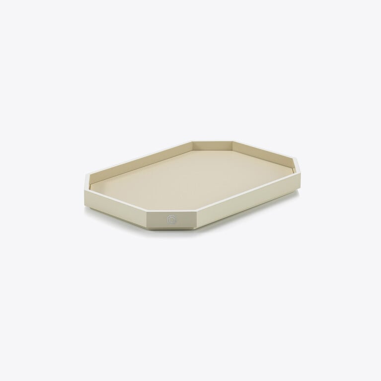 Octogone Tray S Baccarat in Recycled leather White View 1