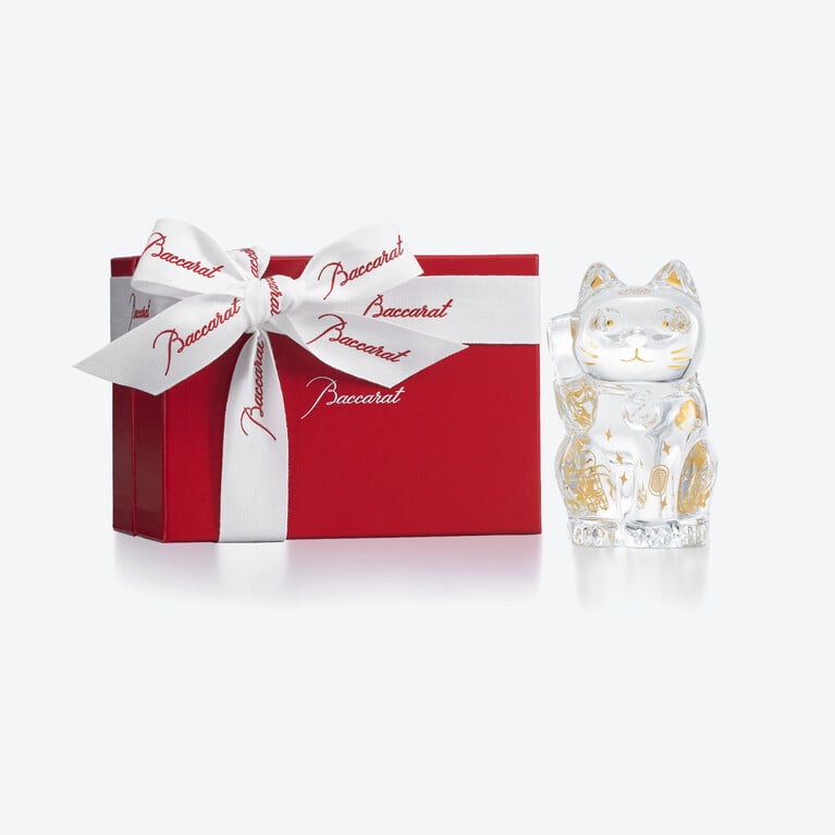Cat Maneki Neko Figurine S Baccarat in Crystal Clear View 3