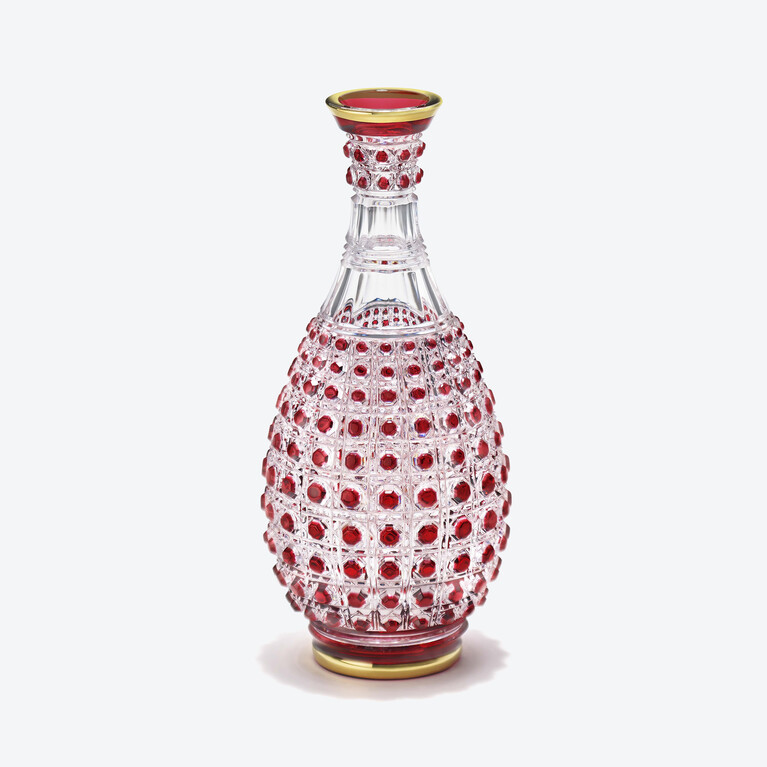Sake Decanter Gold Rimmed Kiriko Baccarat in Crystal Red