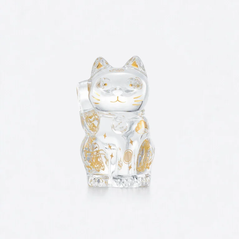 Cat Maneki Neko Figurine S Baccarat in Crystal Clear View 1