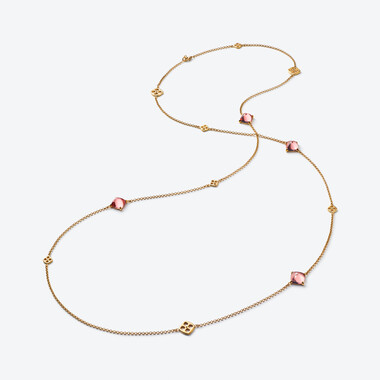 Mini Médicis Gold Plated Long Necklace, Pink Mirror
