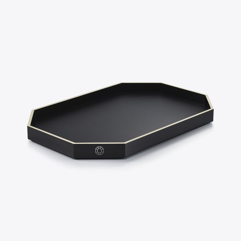 Octogone Tray L Baccarat in Recycled leather Black View 1