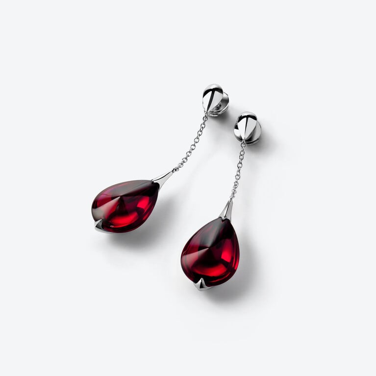 Fleurs de Psydélic Silver Earrings Baccarat in Silver Red
