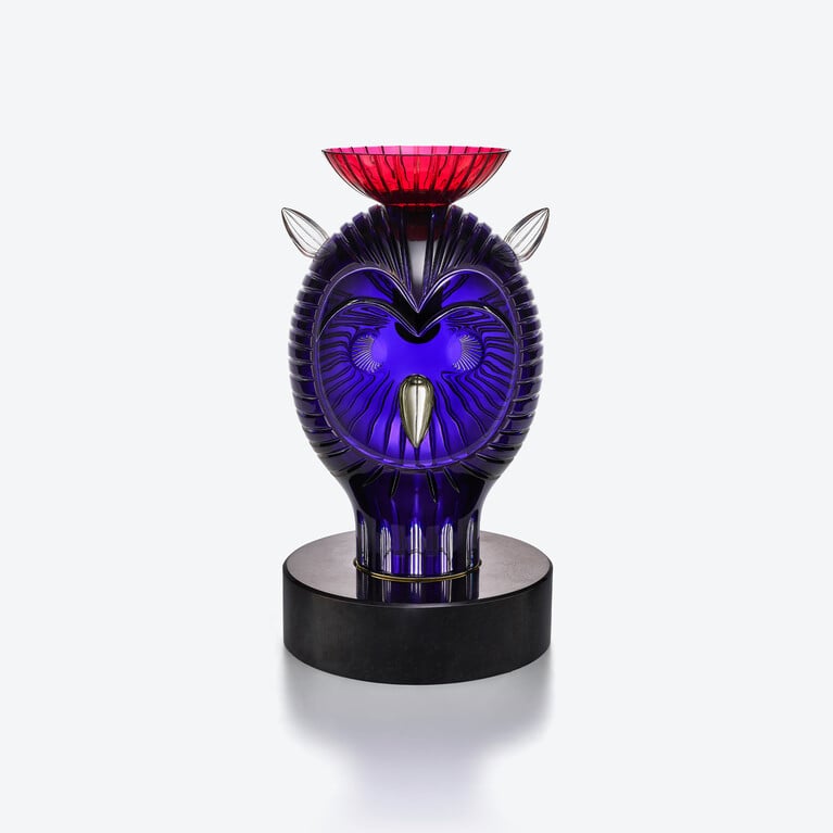 Faunacrystopolis Owl Sculpture Baccarat in Crystal Blue