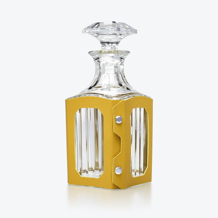 Octogone Decanter Case Baccarat in Yellow Leather
