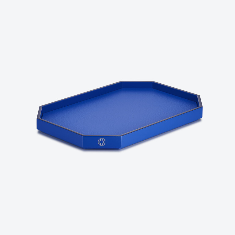 オクトゴン トレイ M Baccarat、ブルーの再生皮革製