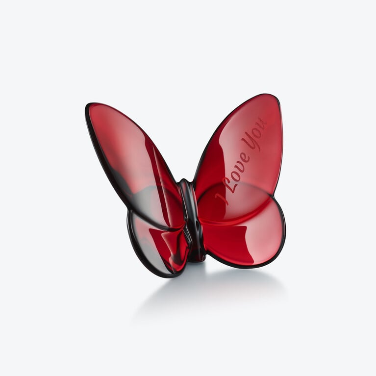 Papillon porte-bonheur (I Love You) Baccarat en Cristal Rouge