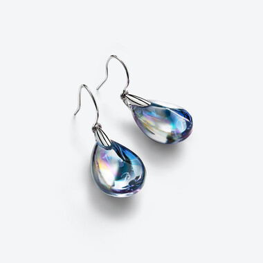 Psydélic Silver Earrings, Iridescent Clear