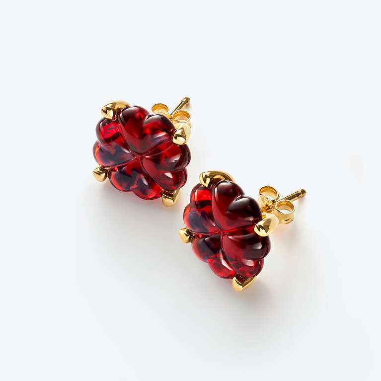 Boucles d'Oreilles Trèfle Vermeil Rouge irisé