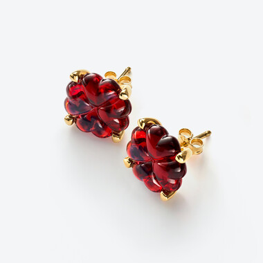 Trèfle Gold Plated Earrings, Iridescent Red
