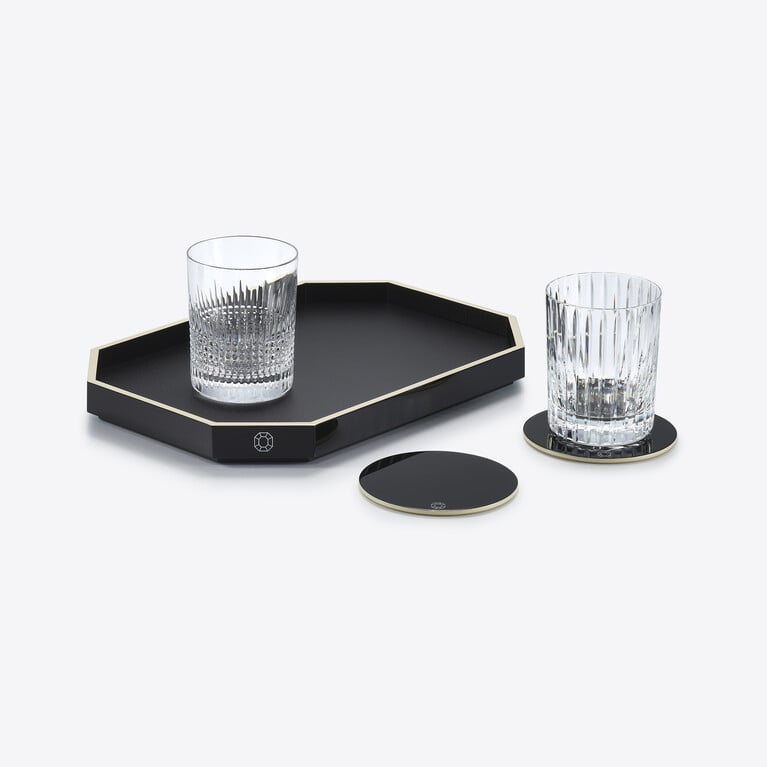 Octogone Tray S Baccarat in Recycled leather Black View 3