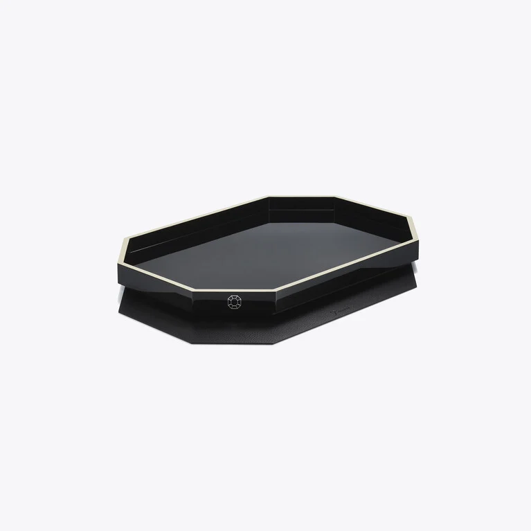 Octogone Tray S Baccarat in Recycled leather Black View 2