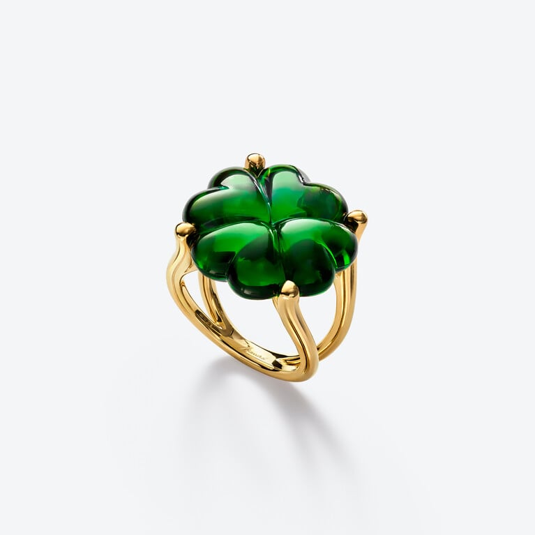 Trèfle Gold Plated Ring Baccarat in Gold Plated Green