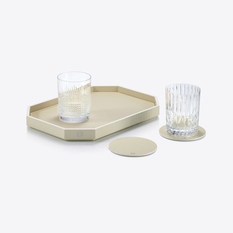 Octogone Tray S Baccarat in Recycled leather White View 3