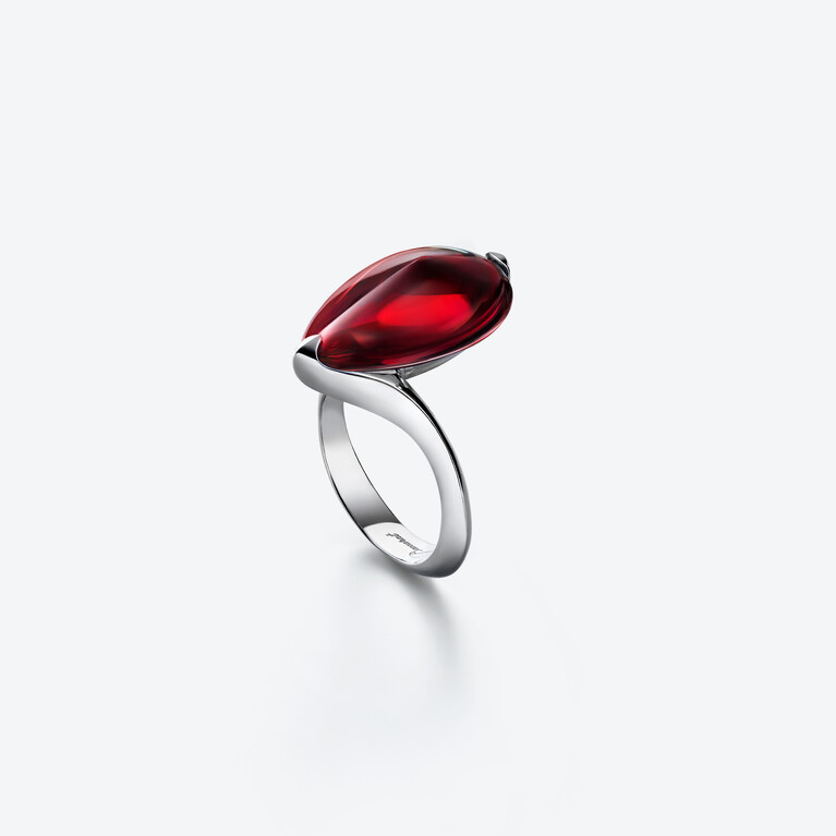 Fleurs de Psydélic Silver Ring Iridescent Red Baccarat