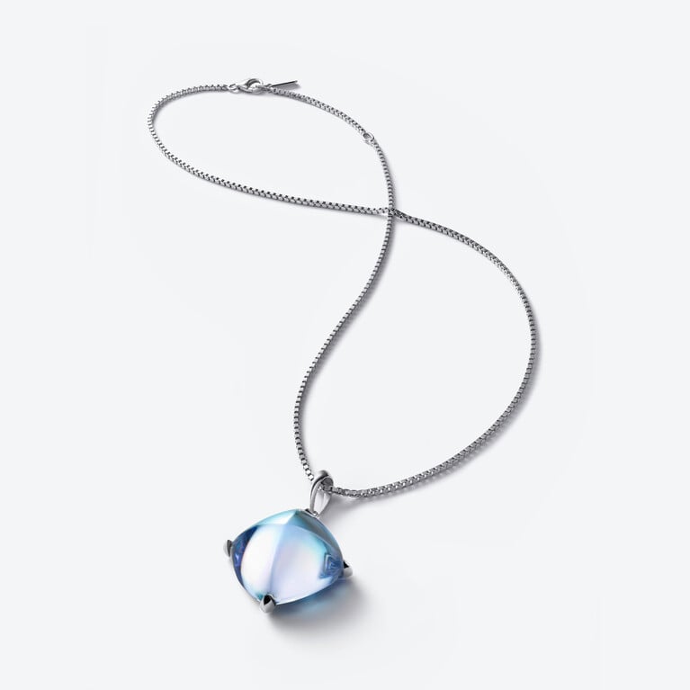 M&eacute;dicis Silver Long Necklace Baccarat in Silver Blue