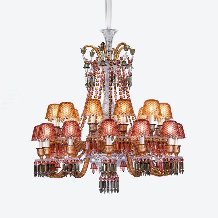 Lustre Zénith Faunacrystopolis Rose & Champagne (24L) Baccarat en Cristal Multicolore
