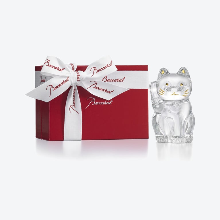 Katze Maneki Neko S Baccarat in Goldem Kristall