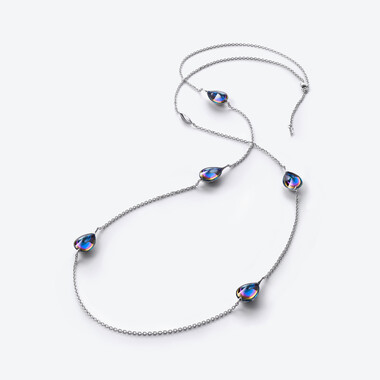 Fleurs de Psydélic Silver Long Necklace Blue Scarabee Baccarat