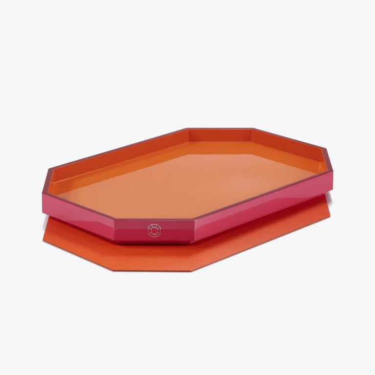 Bandeja Octogone L Baccarat en Cuero reciclado Orange Ver 2