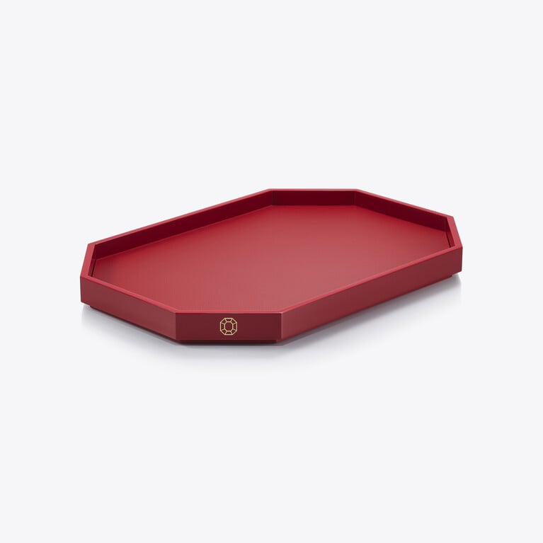 Octogone Tray M Baccarat in Recycled leather Red View 1