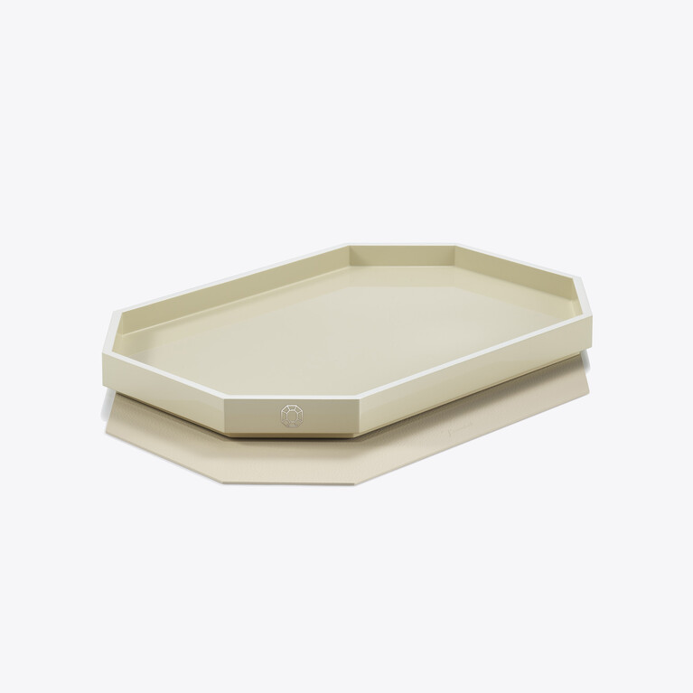 Octogone Tray M Baccarat in Recycled leather White View 2