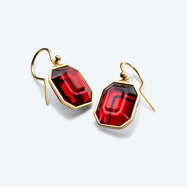 Harcourt Gold Plated Earrings Red Mirror View 1