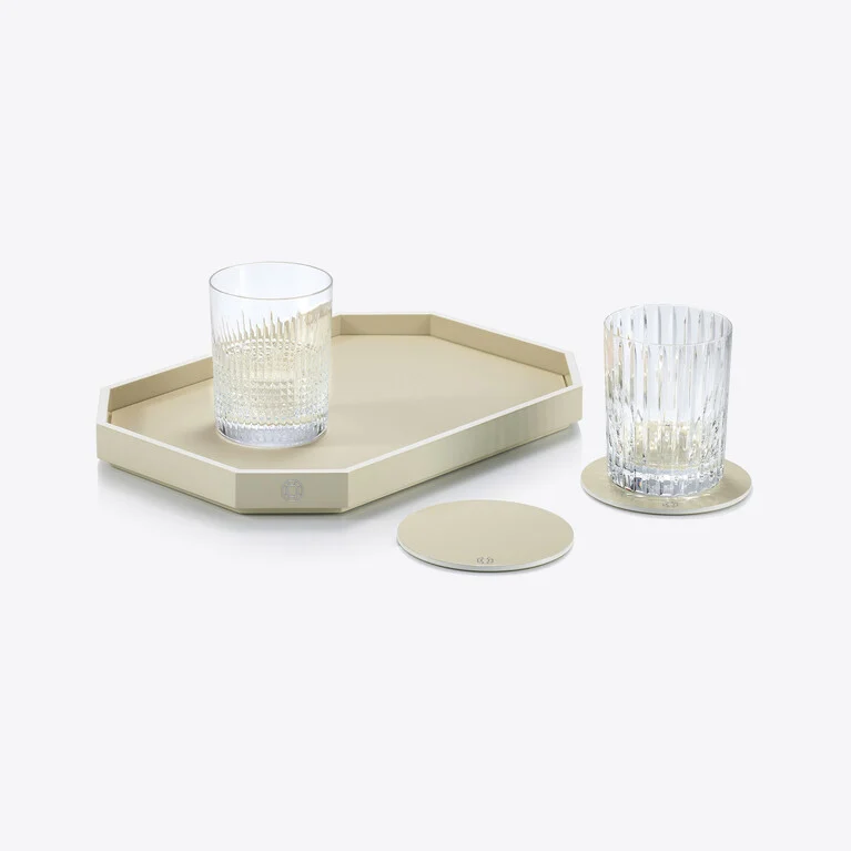 Octogone-Tablett S Baccarat in Wei&szlig;em Recyceltes Leder Siehe 3