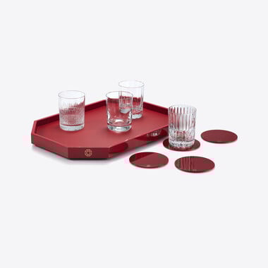옥타곤 트레이 M & 코스터 X4 레드 & 포 엘리먼츠 텀블러 세트 (Octogone Tray M & Coaster X4 Red & 4 Elements Tumblers Set)  Baccarat