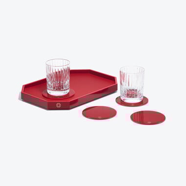 Plateau Octogone S & Dessous De Verre X4 Rouges & Gobelets Harmonie  Baccarat
