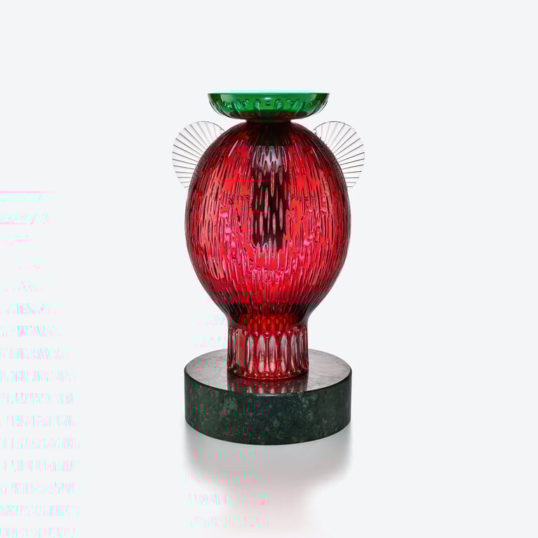 Sculpture Singe Faunacrystopolis Baccarat en Cristal Rouge