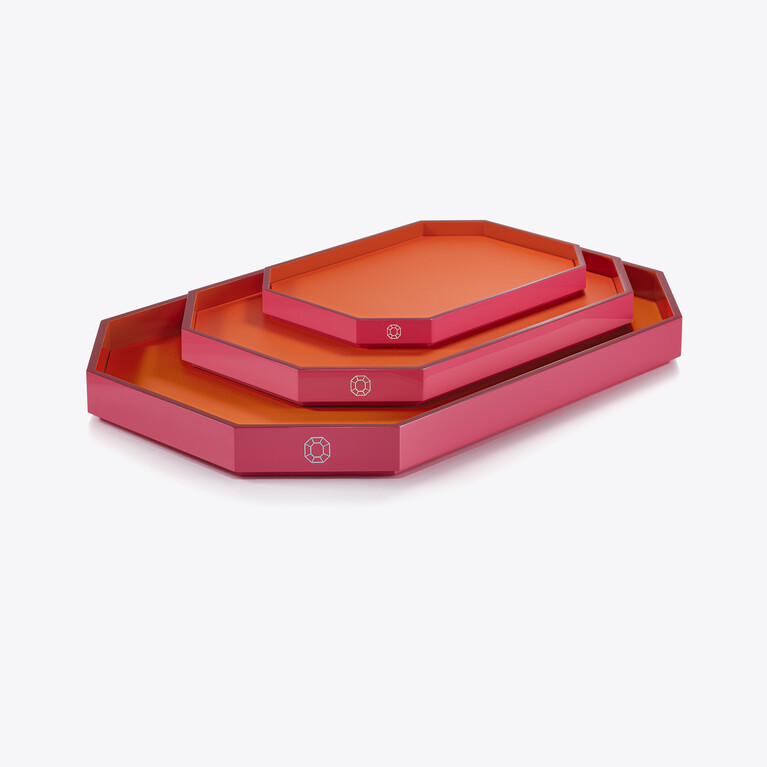 Plateau Octogone L Baccarat en Cuir Recycl&eacute; Orange Voir 5