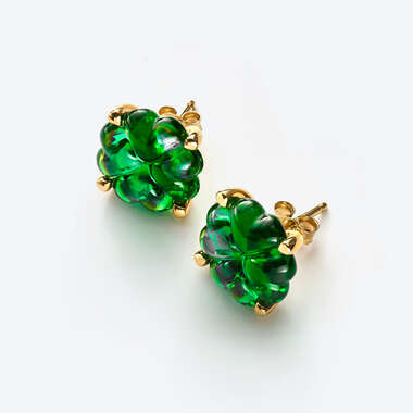 Trèfle Gold Plated Earrings Green View 1